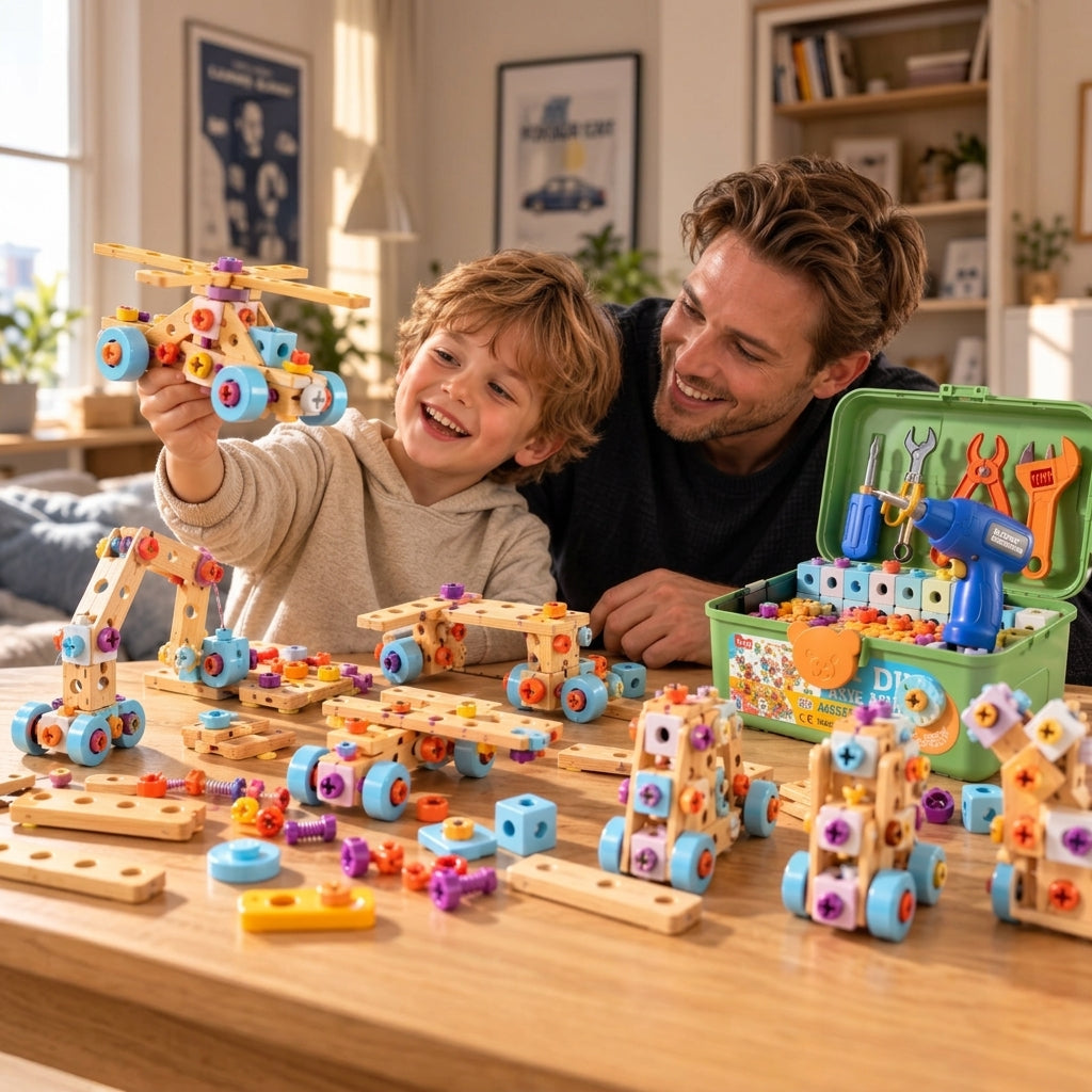 Barn visar stolt upp sitt bygge med KidsNest